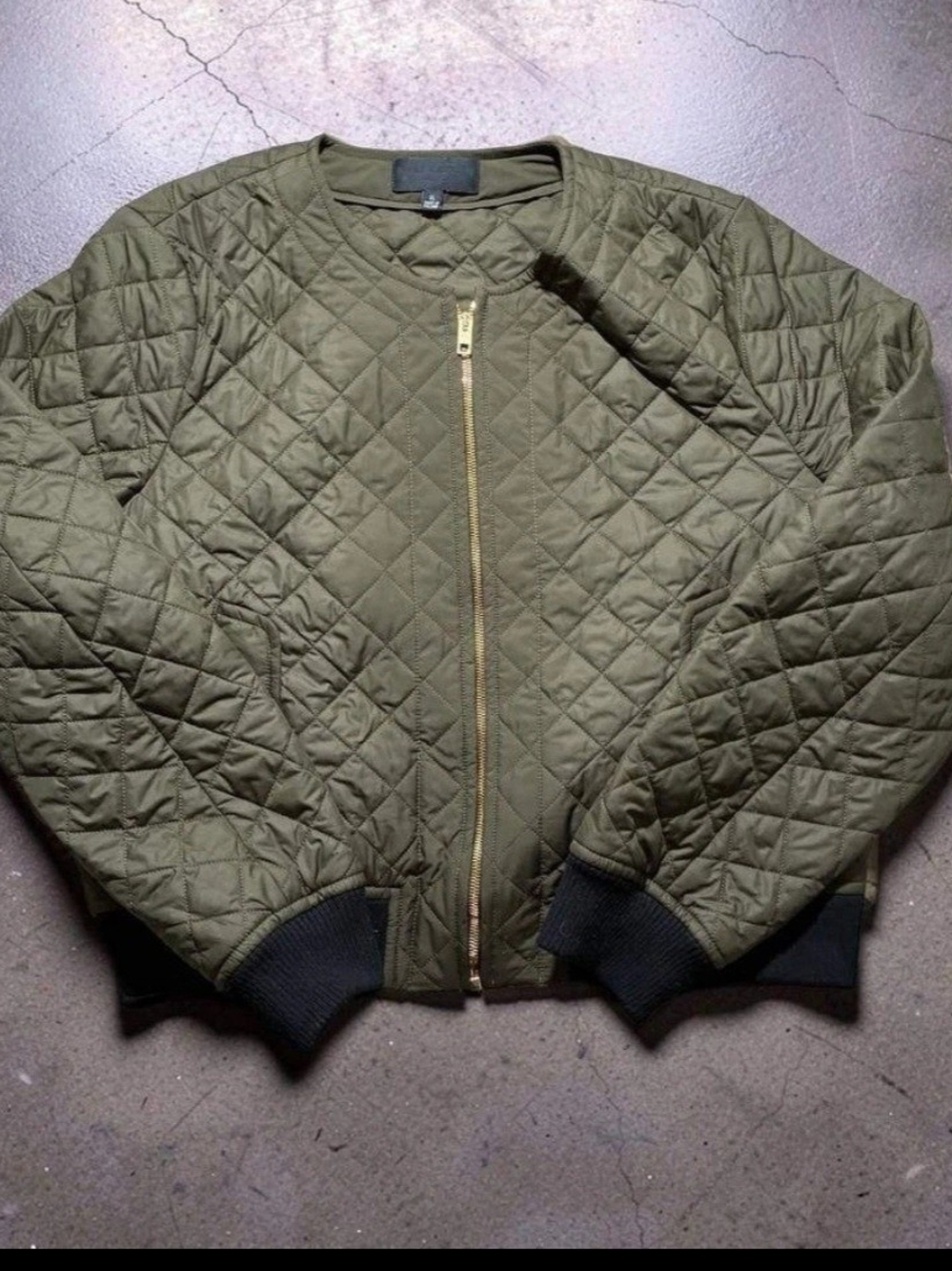 Nili Lotan Phoenix Quilted Bomber Gold Zip Olive Green Brownish XL